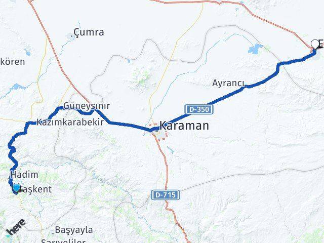 Konya Taşkent Ereğli Arası Kaç Km - Yol Haritası