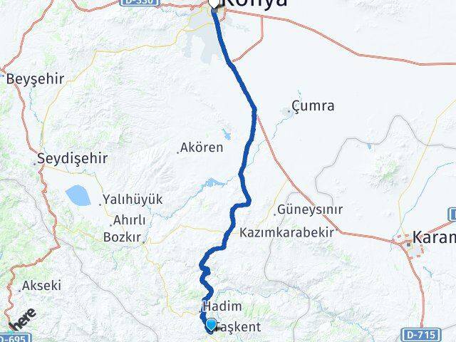 Konya Taşkent Karatay Arası Kaç Km - Yol Haritası