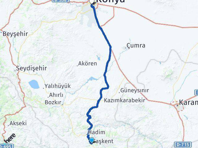 Konya Taşkent Meram Arası Kaç Km - Yol Haritası