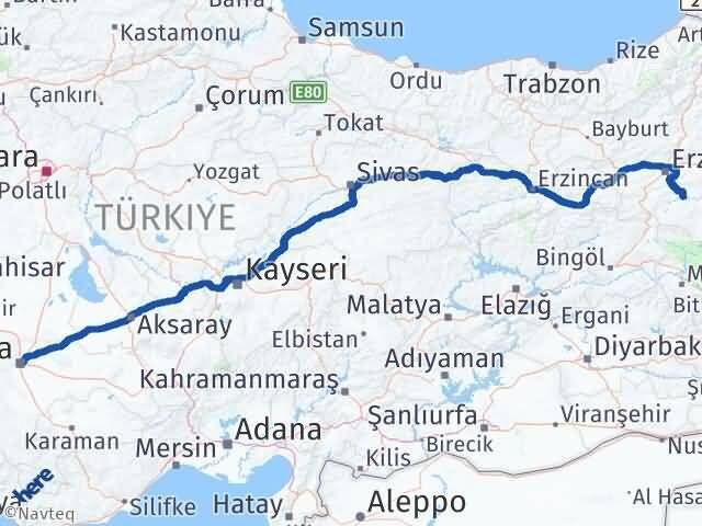 Konya Tekman Erzurum Arası Kaç Km - Yol Haritası