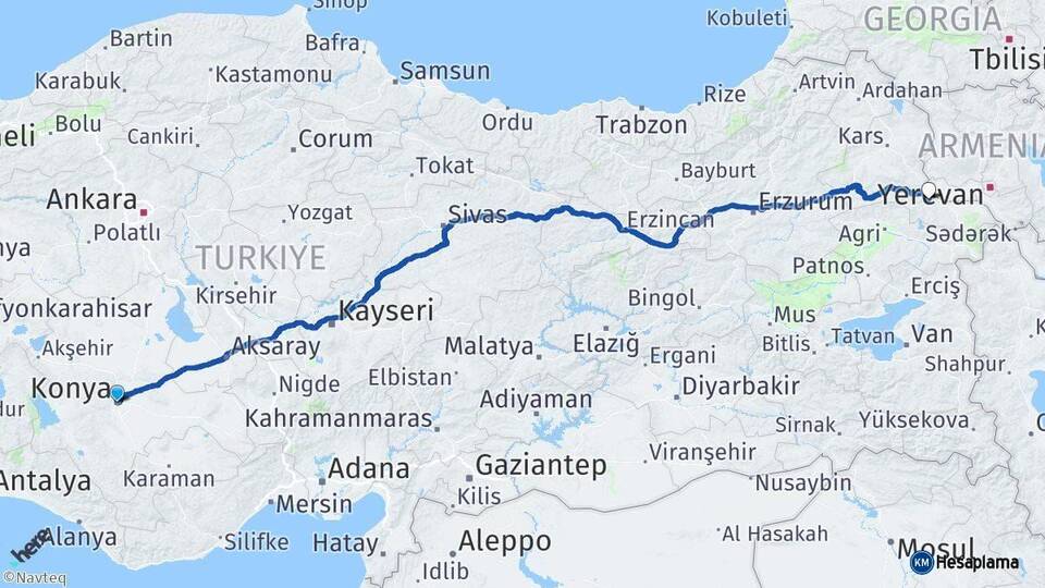 Konya Tuzluca Iğdır Arası Kaç Km - Yol Haritası
