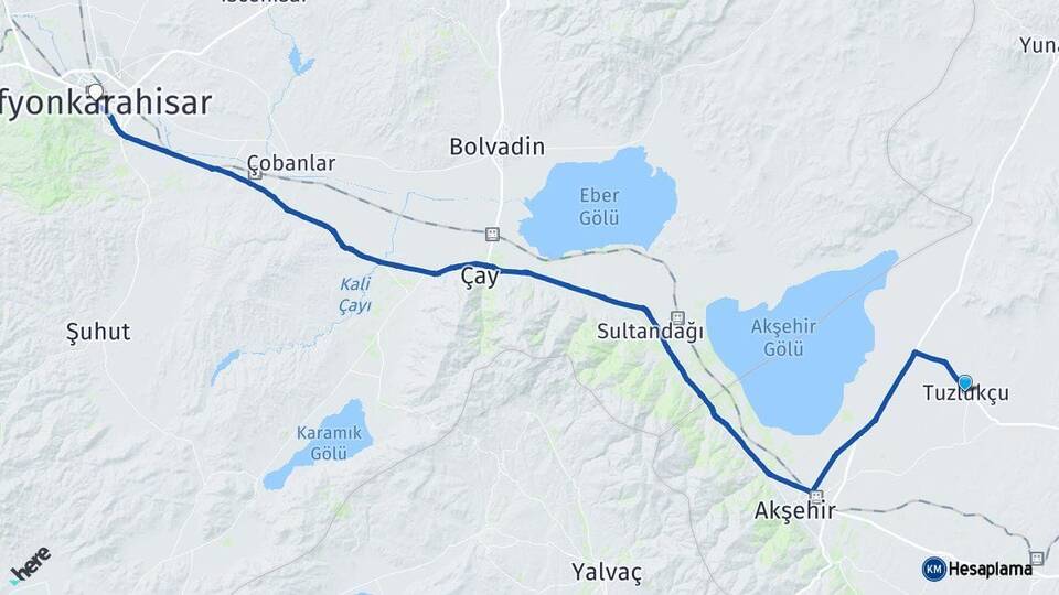 Konya Tuzlukçu Afyonkarahisar Arası Kaç Km - Yol Haritası