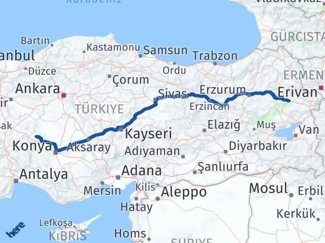 Konya Tuzlukçu Ağrı Arası Kaç Km - Yol Haritası