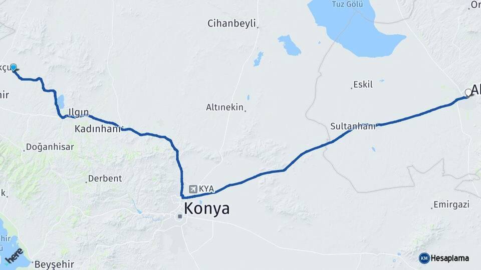 Konya Tuzlukçu Aksaray Arası Kaç Km - Yol Haritası