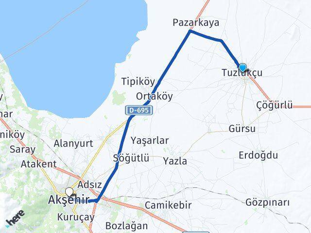 Konya Tuzlukçu Akşehir Arası Kaç Km - Yol Haritası