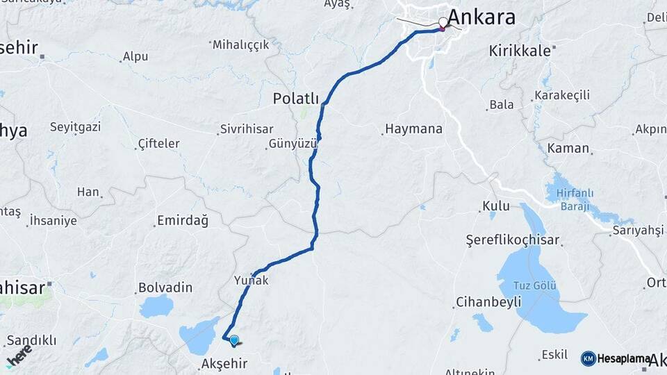 Konya Tuzlukçu Ankara Arası Kaç Km - Yol Haritası