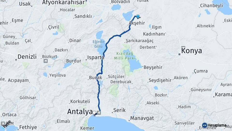 Konya Tuzlukçu Antalya Arası Kaç Km - Yol Haritası