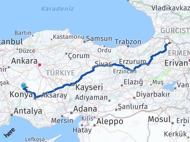 Konya Tuzlukçu Ardahan Arası Kaç Km - Yol Haritası