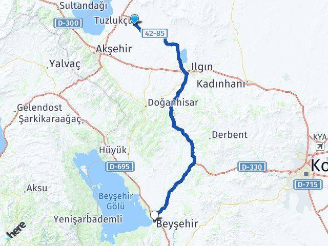 Konya Tuzlukçu Beyşehir Arası Kaç Km - Yol Haritası