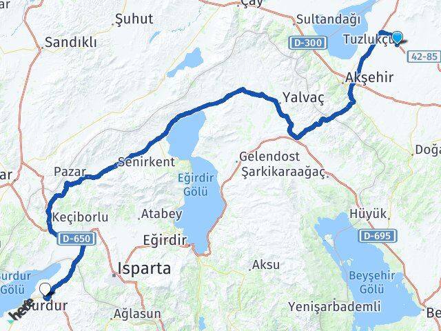 Konya Tuzlukçu Burdur Arası Kaç Km - Yol Haritası
