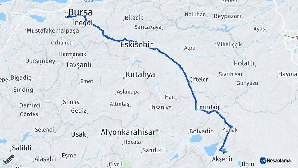 Konya Tuzlukçu Bursa Arası Kaç Km - Yol Haritası