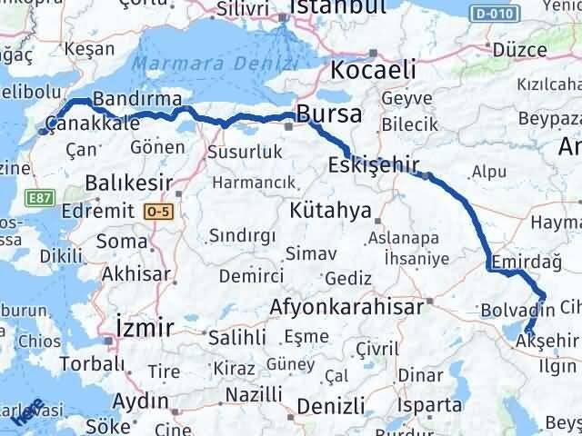 Konya Tuzlukçu Çanakkale Arası Kaç Km - Yol Haritası