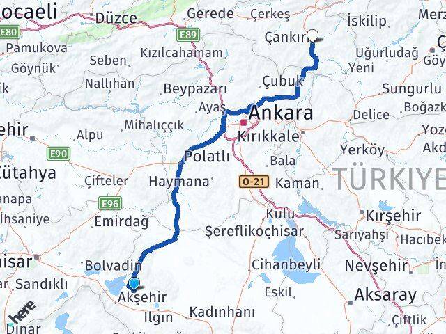 Konya Tuzlukçu Çankırı Arası Kaç Km - Yol Haritası