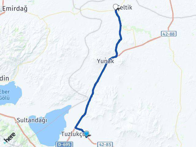 Konya Tuzlukçu Çeltik Arası Kaç Km - Yol Haritası