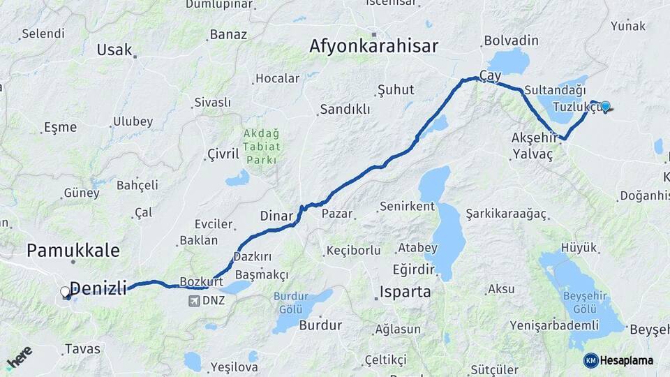 Konya Tuzlukçu Denizli Arası Kaç Saat? Yol Haritası, Yakıt, Rota ve Mesafe Hesaplama Konya Tuzlukçu Denizli Arası Kaç Km? Kaç Saat? Yol Haritası