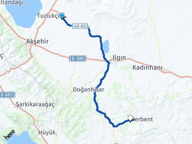 Konya Tuzlukçu Derbent Arası Kaç Km - Yol Haritası