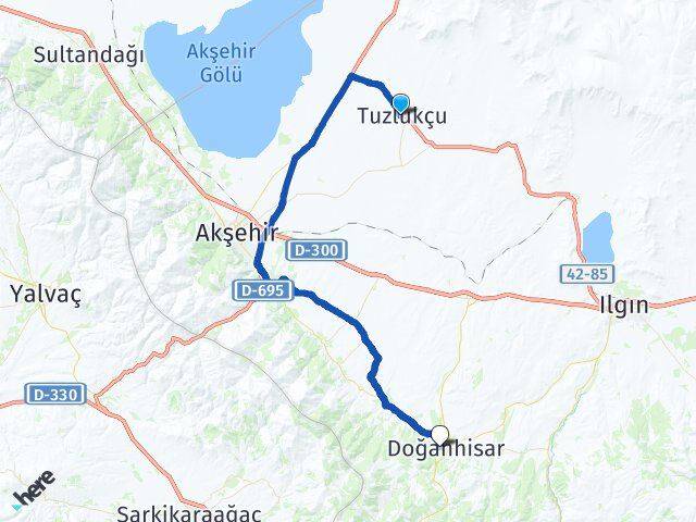 Konya Tuzlukçu Doğanhisar Arası Kaç Km - Yol Haritası