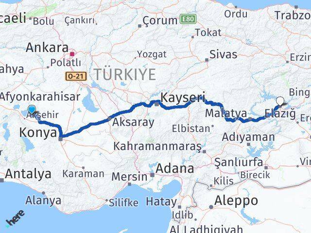 Konya Tuzlukçu Elazığ Arası Kaç Km - Yol Haritası