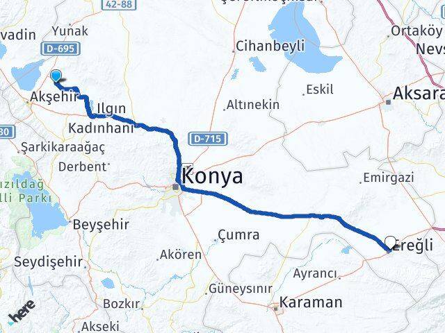 Konya Tuzlukçu Ereğli Arası Kaç Km - Yol Haritası