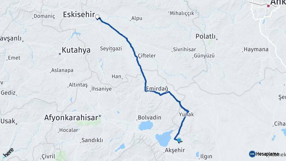 Konya Tuzlukçu Eskişehir Arası Kaç Km - Yol Haritası