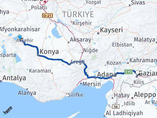 Konya Tuzlukçu Gaziantep Arası Kaç Km - Yol Haritası