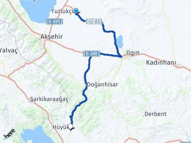 Konya Tuzlukçu Hüyük Arası Kaç Km - Yol Haritası