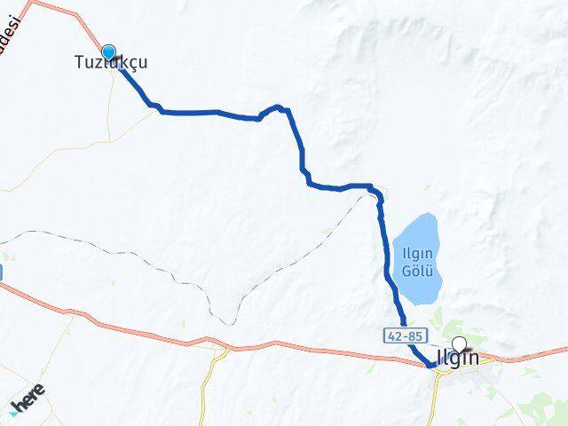 Konya Tuzlukçu Ilgın Arası Kaç Km - Yol Haritası