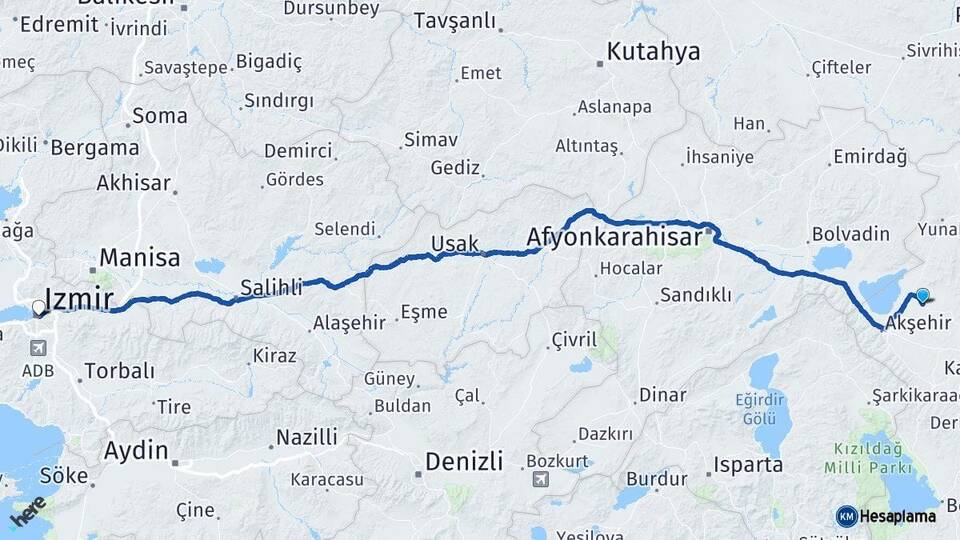Konya Tuzlukçu İzmir Arası Kaç Km - Yol Haritası