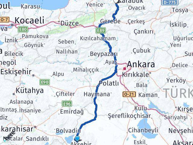 Konya Tuzlukçu Karabük Arası Kaç Km - Yol Haritası