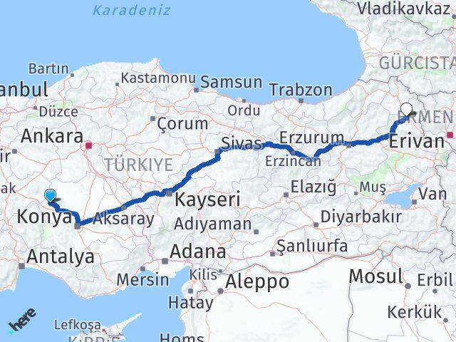 Konya Tuzlukçu Kars Arası Kaç Km - Yol Haritası