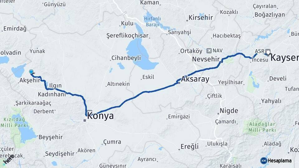 Konya Tuzlukçu Kayseri Arası Kaç Km - Yol Haritası