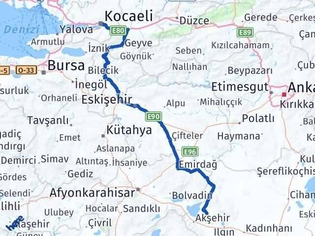 Konya Tuzlukçu Kocaeli Arası Kaç Km - Yol Haritası