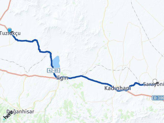 Konya Tuzlukçu Sarayönü Arası Kaç Km - Yol Haritası