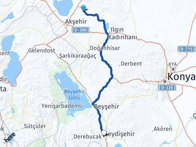 Konya Tuzlukçu Seydişehir Arası Kaç Km - Yol Haritası