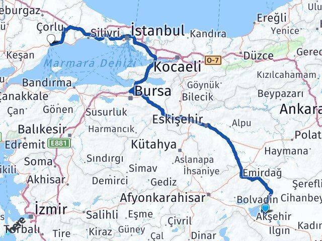 Konya Tuzlukçu Tekirdağ Arası Kaç Km - Yol Haritası