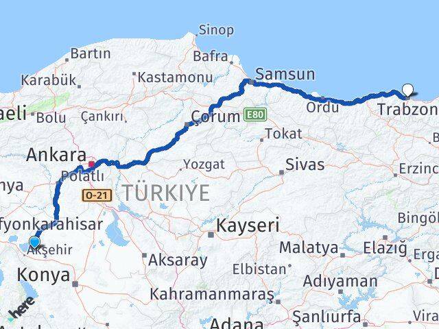 Konya Tuzlukçu Trabzon Arası Kaç Km - Yol Haritası