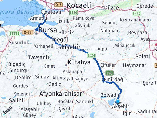 Konya Tuzlukçu Yalova Arası Kaç Km - Yol Haritası