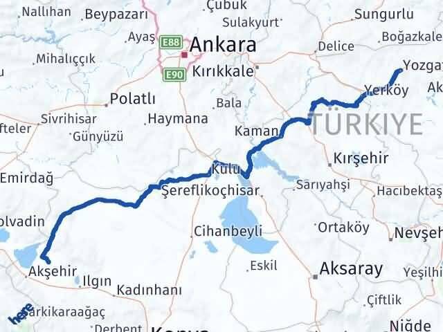 Konya Tuzlukçu Yozgat Arası Kaç Km - Yol Haritası
