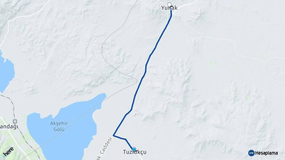 Konya Tuzlukçu Yunak Arası Kaç Km - Yol Haritası