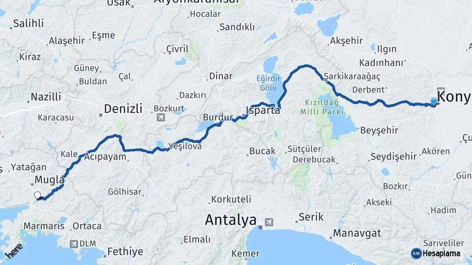 Konya Ula Muğla Arası Kaç Km - Yol Haritası