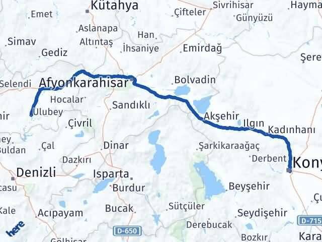 Konya Ulubey Uşak Arası Kaç Km - Yol Haritası