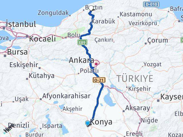 Konya Ulus Bartın Arası Kaç Km - Yol Haritası