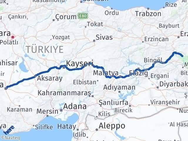 Konya Varto Muş Arası Kaç Km - Yol Haritası