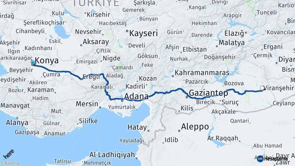Konya Viranşehir Şanlıurfa Arası Kaç Km - Yol Haritası