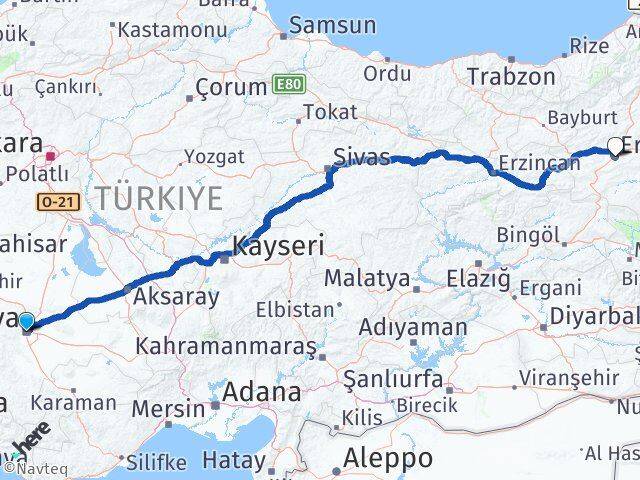 Konya Yakutiye Erzurum Arası Kaç Km - Yol Haritası