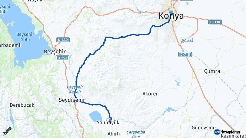 Konya Yalıhüyük Arası Kaç Km - Yol Haritası