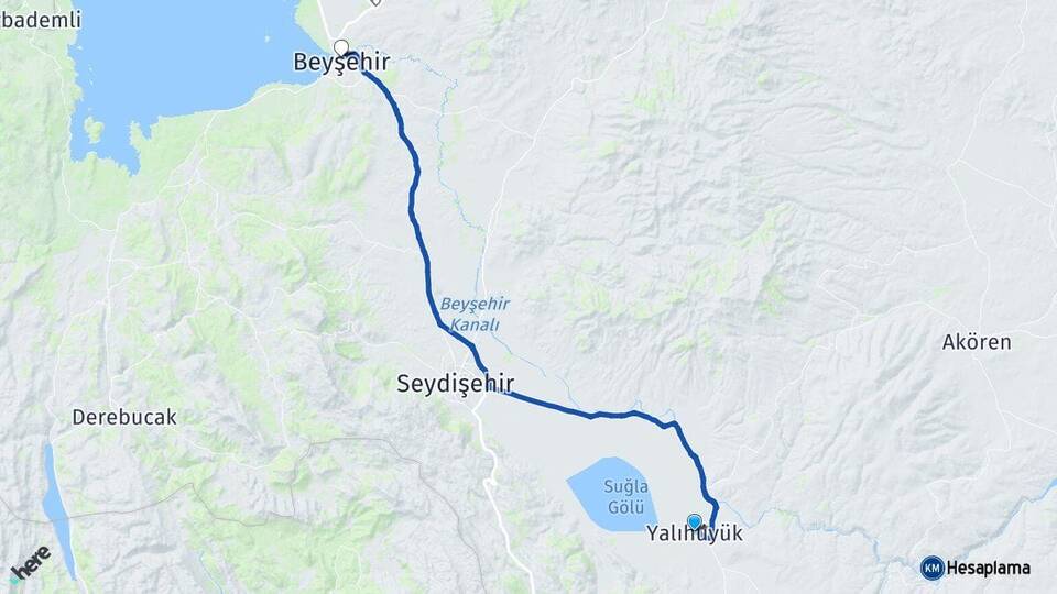 Konya Yalıhüyük Beyşehir Arası Kaç Km - Yol Haritası
