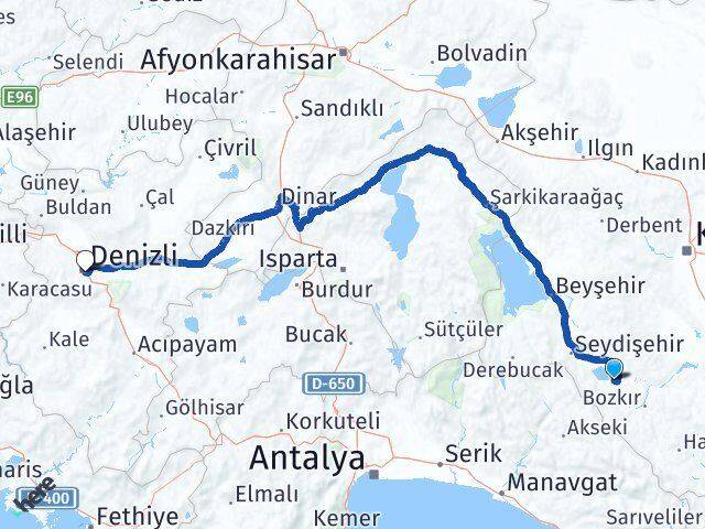 Konya Yalıhüyük Denizli Arası Kaç Km - Yol Haritası