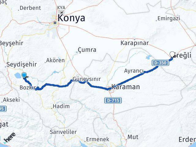 Konya Yalıhüyük Ereğli Arası Kaç Km - Yol Haritası