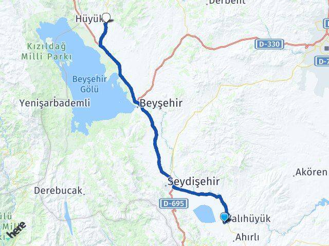 Konya Yalıhüyük Hüyük Arası Kaç Km - Yol Haritası